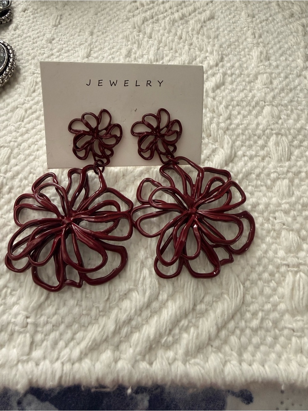 Floral Statement Drop Earrings - Burgundy